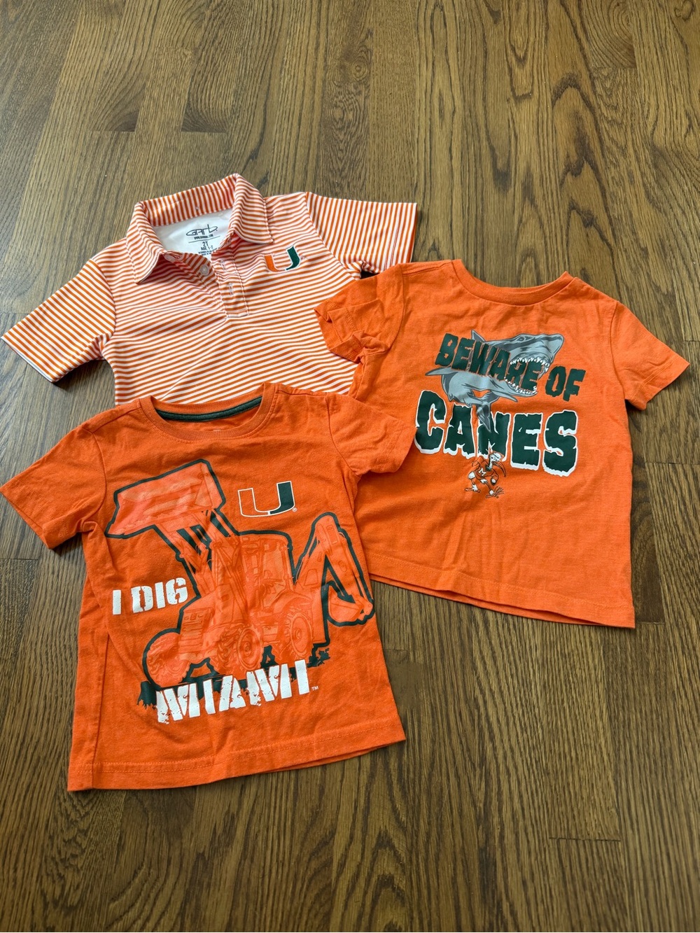 University of Miami Kids Orange T-Shirt & Polo Trio - Canes Fan Shirts, size 2T